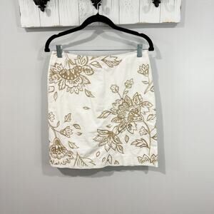 Boden White Gold Floral Pencil Skirt Cotton Lined Women’s 4 EUC Back Zip